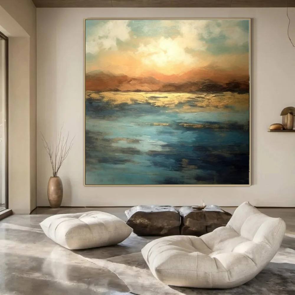Gold Hand-Painted Mountain - original art for interior design